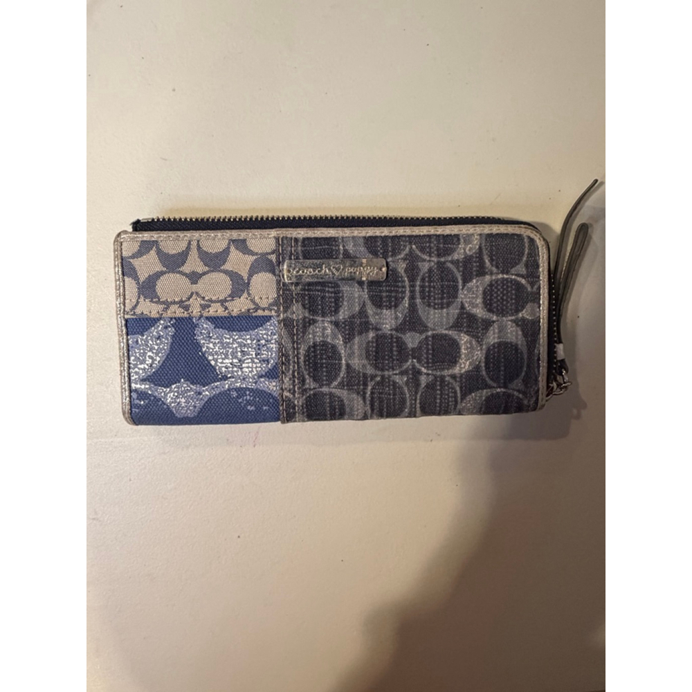 Women's Coach Blue Silver Patchwork Signature Zip… - image 1